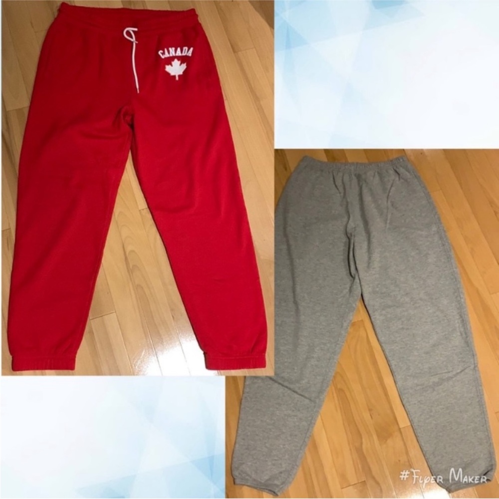 Red & White Canada Sweatpants & Grey Joggers / Sweatpants - size L